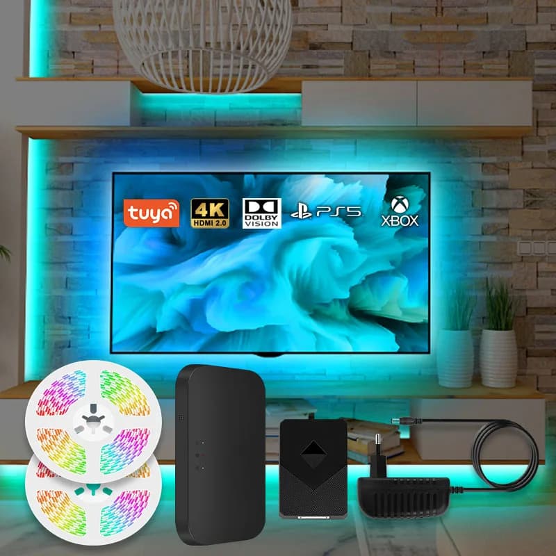 RGBCW Color Ceiling Ambient Light Strip, 5M/10M WiFi Smart LED Strip Lights Sync with TV backlight, connection with HDMI sync box