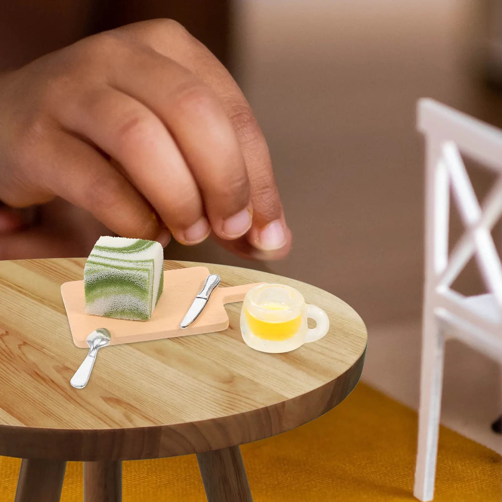 1Set Miniature Cutting Board Cup Spoon Cutter Mini House Decoration Pretend Play Kitchen Supplies Mini Dessert Prop Kids