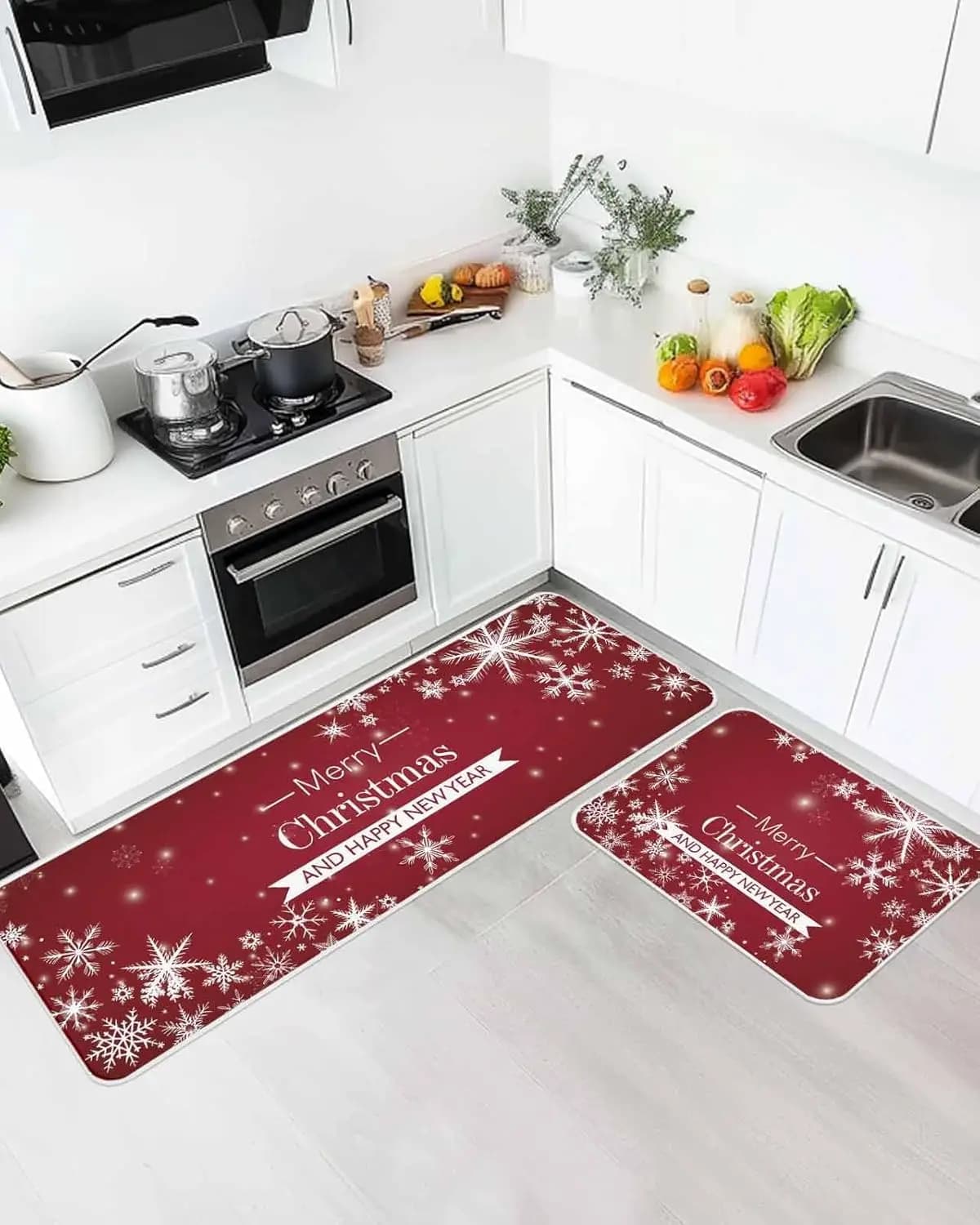 Christmas Snowflake Kitchen Floor Mats Entrance Doormat Decor Non Slip Corridor Balcony Rugs Bathroom Foot Mat Xmas Decor