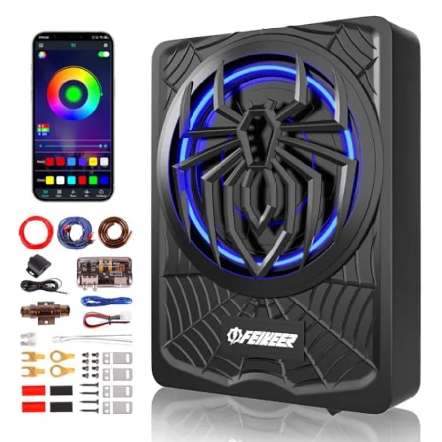 NUOVO Subwoofer da 10 pollici 1200W, Subwoofer Auto Sottosedile Sottile RGB e Pacchetto Amplificatore. Subwoofer Sottosedile con Amplificatore, Controllo Individuale per