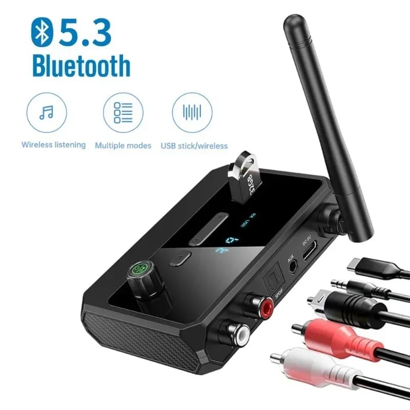 Ricevitore Audio Bluetooth 5.3, Adattatore Audio Wireless con Jack AUX 3.5mm RCA Ottico, Supporto U-disk per TV, PC, Altoparlanti, Auto