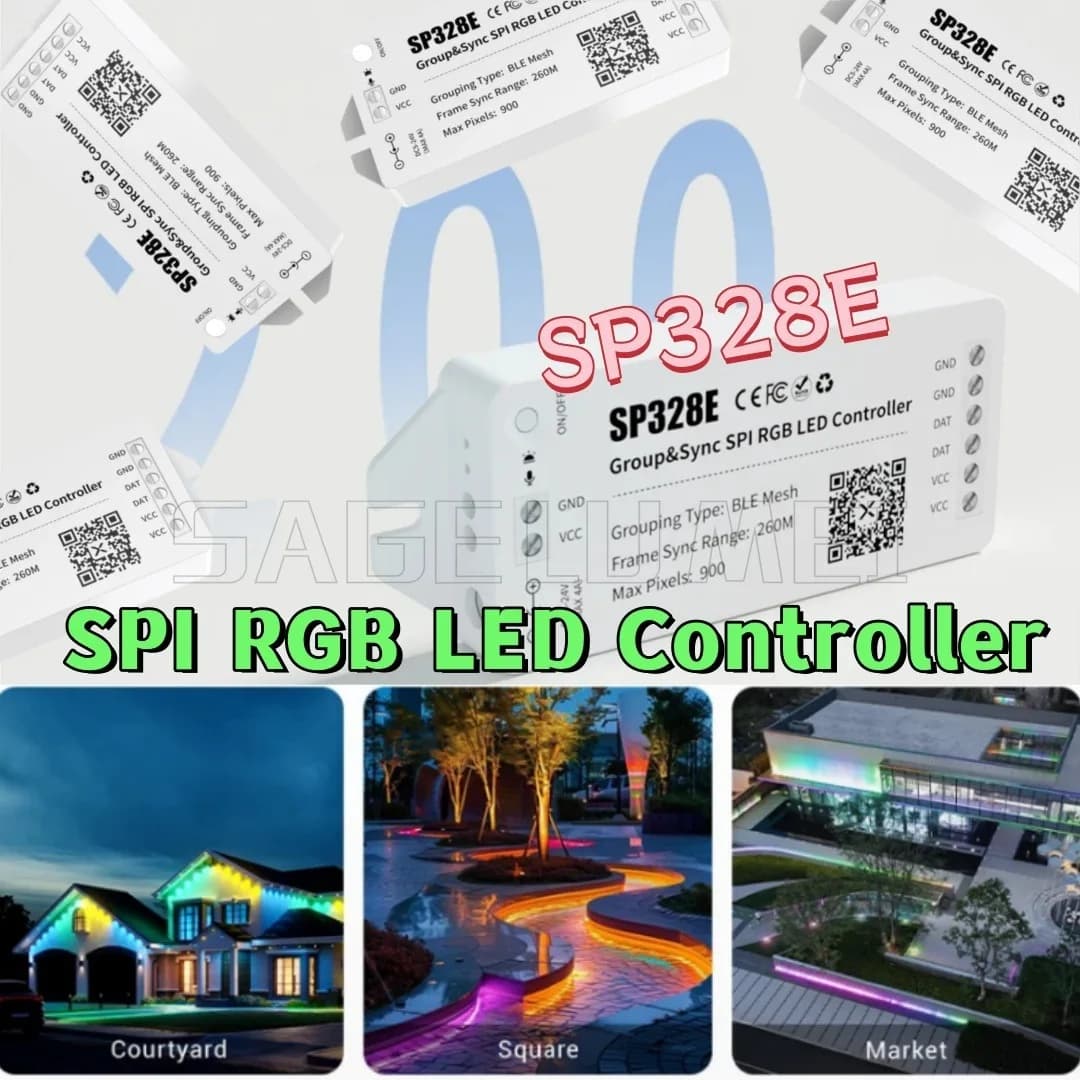Gruppo e sincronizzazione SPI RGB Controller LED SP328E Gamma di sincronizzazione del telaio a lunga distanza 260M App Musica Modalità fai da te Striscia luminosa a LED 5-24V 4A/Canale