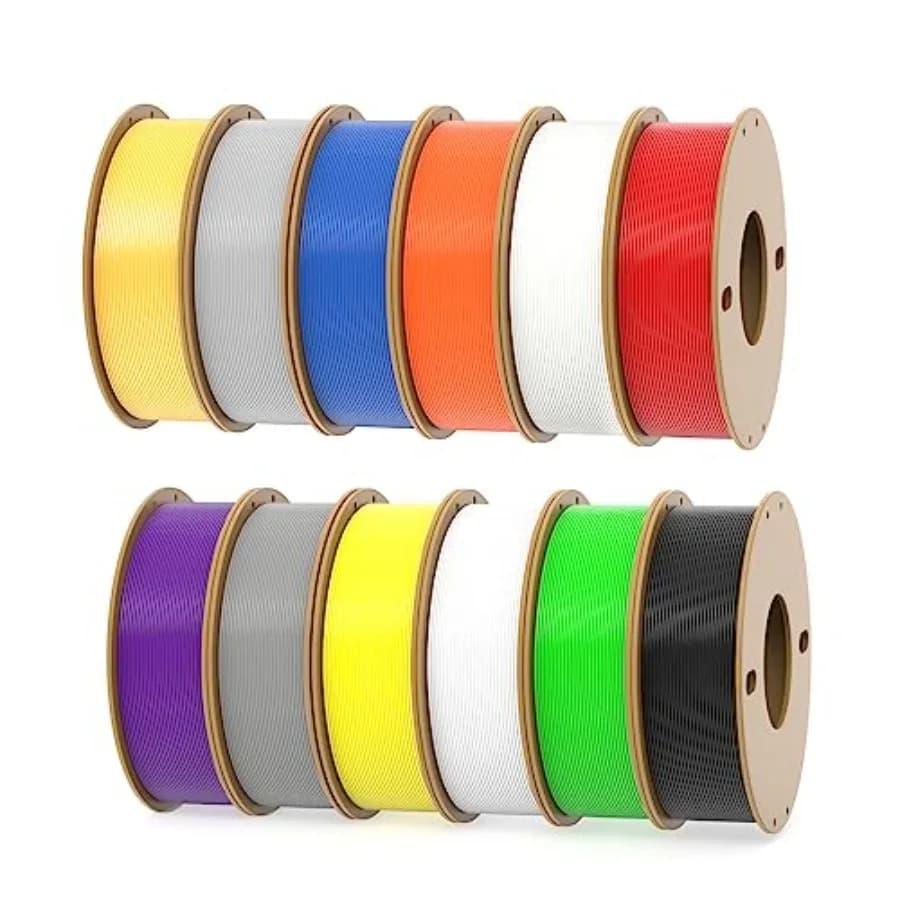 Filamento per stampante 3D per uso desktop PLA+ 1,75 mm, bobina da 250 g, 12 confezioni, 12 colori assortiti, senza grovigli, materiale totale 3 kg