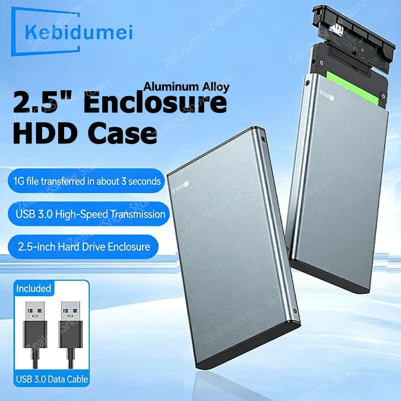 KEBIDUMEI 2.5 Inch USB 3.0 to 5 Gbps SATA HDD SSD hard drive case, aluminum alloy external housing for PC