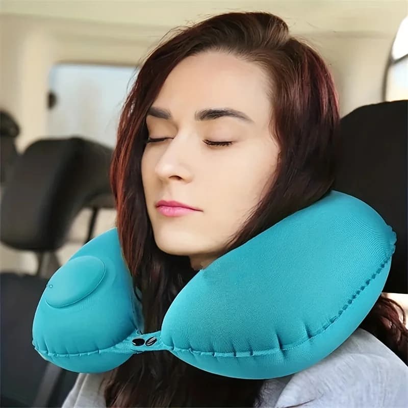 Cuscino gonfiabile a forma di U, morbido cuscino da viaggio portatile per dormire a lungo in aereo, in treno o in ufficio.