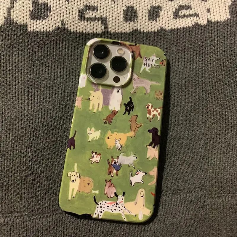 Cute Cartoon Grassland Dog Animals Case for iPhone 17 16 15 14 13 Pro Max Back Phone Cover for 12 11 Pro Plus 8 7 X XS Cover