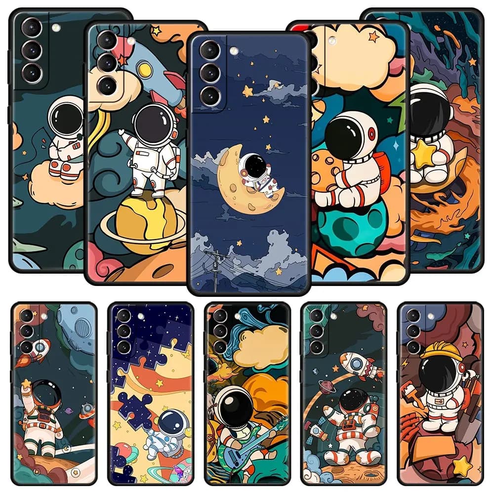 Custodia per telefono Cartoon astronauta spaziale per Samsung Galaxy S22 S21 S20 Ultra FE 5G S10E S10 S9 S24 Plus S23 Cover in silicone