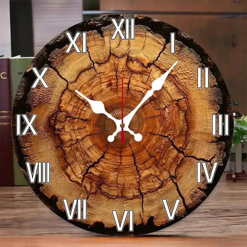 DIY 2D Flat Tree Stump Wooden Round Silent Hanging Wall Clock, Suitable For Living Room, Office, Study Room, Bedroom, Home Decoration