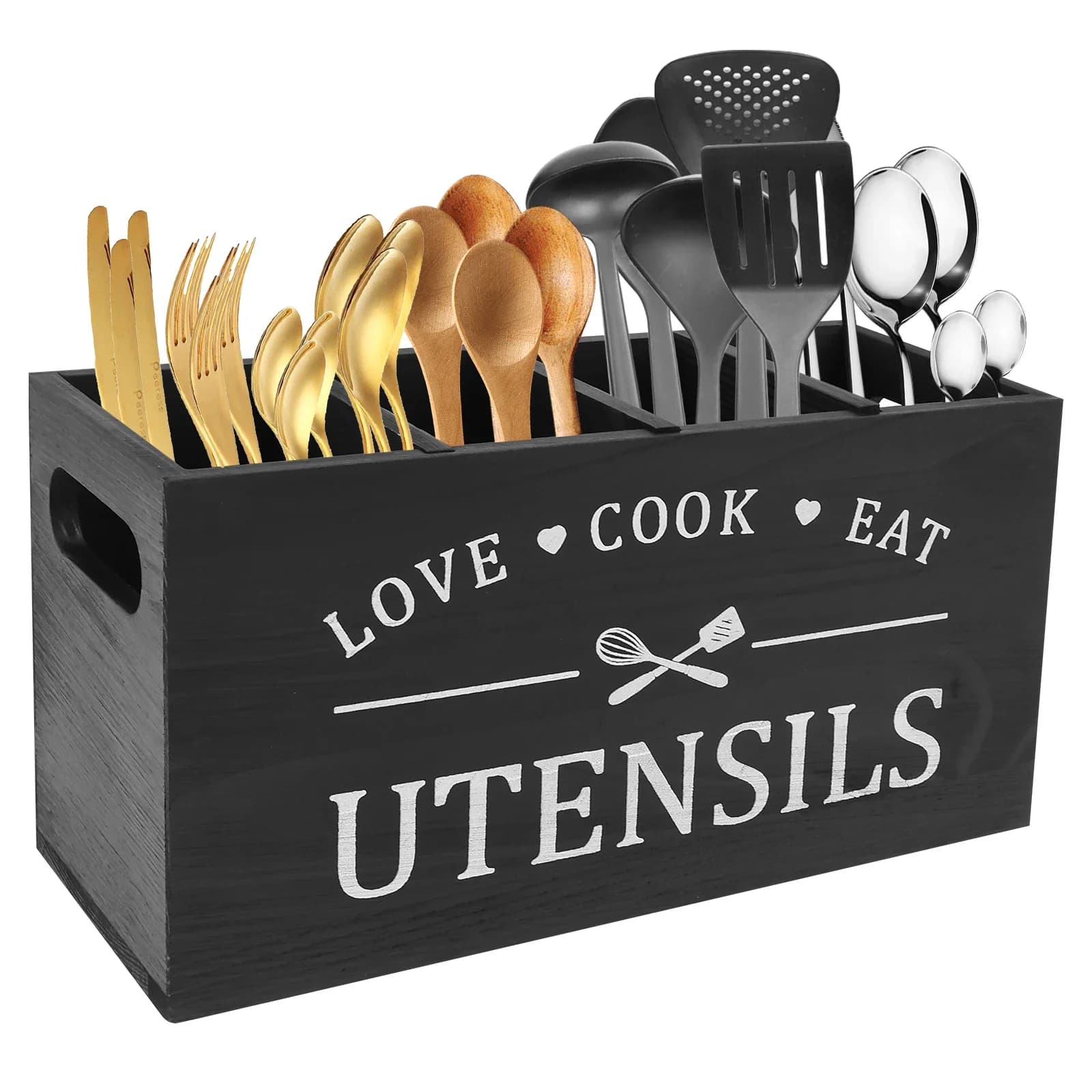 Portautensili da cucina in legno cucchiaio forchetta stoviglie portaoggetti contenitore da cucina organizer per utensili da cucina con 4 scomparti nuovo