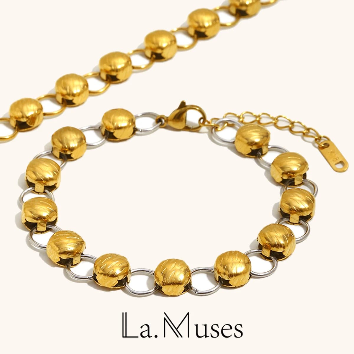 La. Muses Colore misto Anello a fagiolo Fibbia Splicing Bracciale da donna in acciaio inossidabile Placcato PVD Accessorio per gioielli quotidiani alla moda