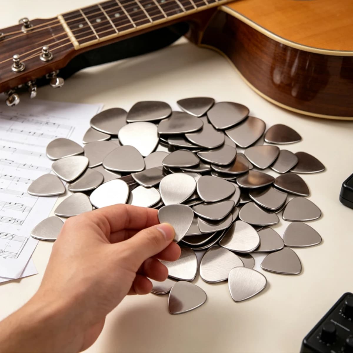 6/12Pcs Durable Stainless Steel Picks, 0.3mm Thin Plectrums for Acoustic Electric Guitar, Bass Sessions and Live Shows ZSY