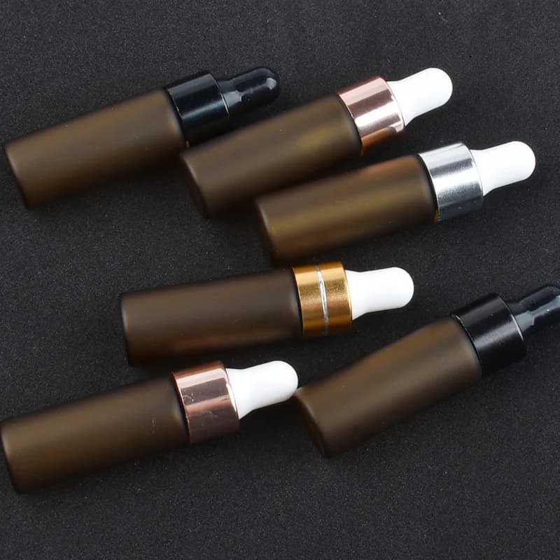 30 pz 100 pz 5 ml Bottiglie contagocce in vetro ambrato satinato Bottiglie di olio essenziale vuote riutilizzabili per bottiglie con pipetta per massaggio
