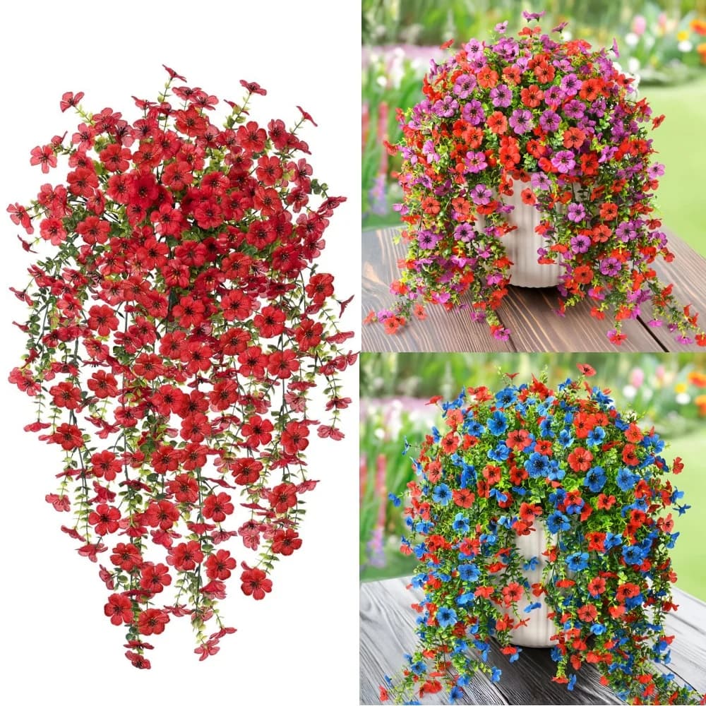 2 pezzi di piante di fiori artificiali appese - Decorazione primaverile estiva all'aperto, fiori finti sospesi per finestra del portico del giardino, decorazioni per la casa