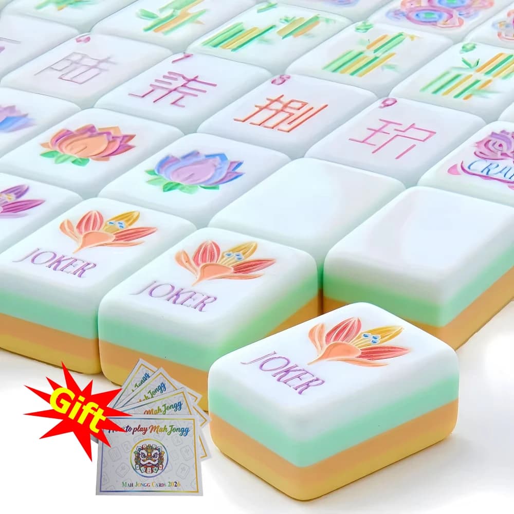 Yellow Engraved American Mahjong Set 4-Layer Acrylic Mahjong Tiles Portable Mah Jongg Travel Sets Gifts Family Party Board Games