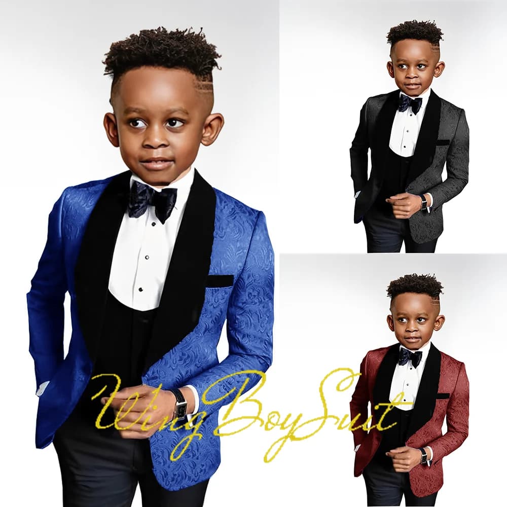 Nuovo Elegante Completo da Cerimonia per Ragazzi, Smoking Tre Pezzi con Giacca Floreale, Pantaloni e Gilet, Abbigliamento Formale per Feste