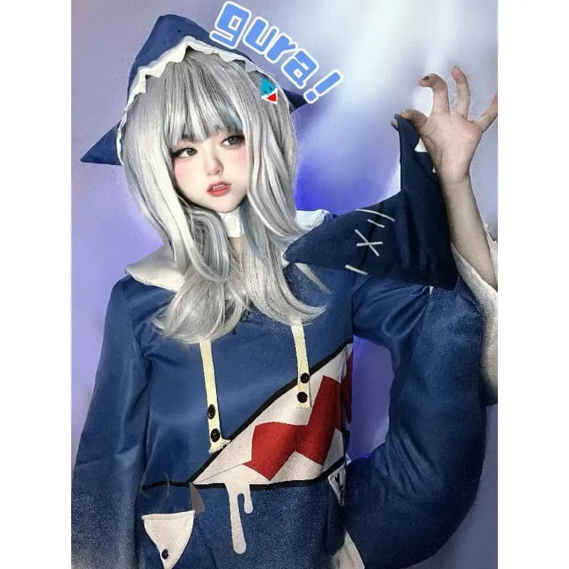 Hololive Gawr Gura Cosplay Costume ENG Shark Costume Wig Cute Hoodie for Women Halloween Party Youtuber Cosplay Full Set Tail