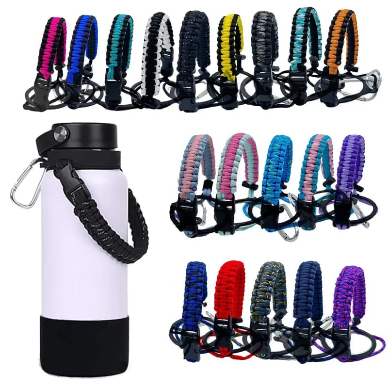 Heavy Duty Paracord Wide Mouth Water Bottle Handle Strap Universal Portable Carrier for Outdoor Camping Hiking Daily Use