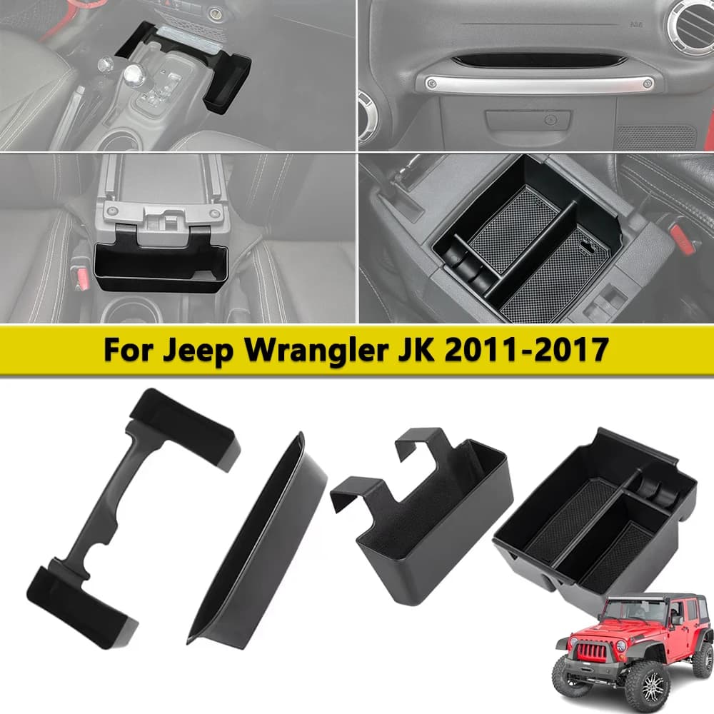 Stivaggio Riordino per Jeep Wrangler JK 2011-2017 Console centrale Bracciolo Scatola di immagazzinaggio Cambio Organizzatore Vassoio Accessorio interno per auto