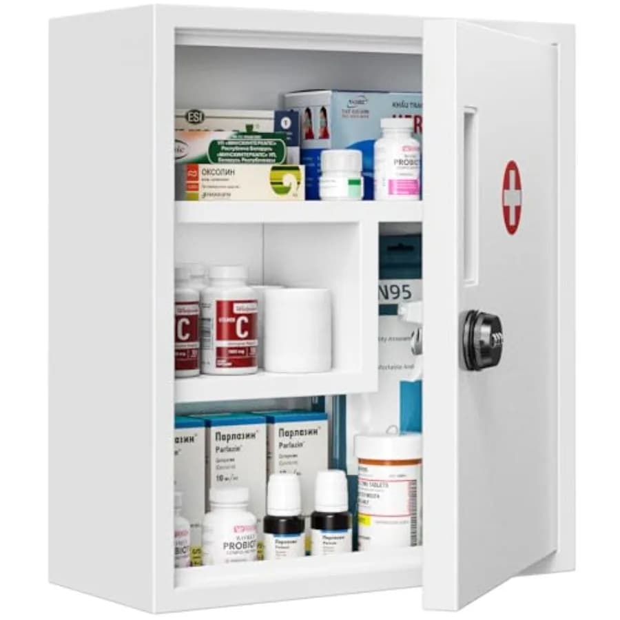 Armadietto Portamedicinali da Parete con Serratura, Contenitore Vuoto in Metallo per Medicinali con Serratura Digitale Interamente in Metallo, Organizer per Bagno