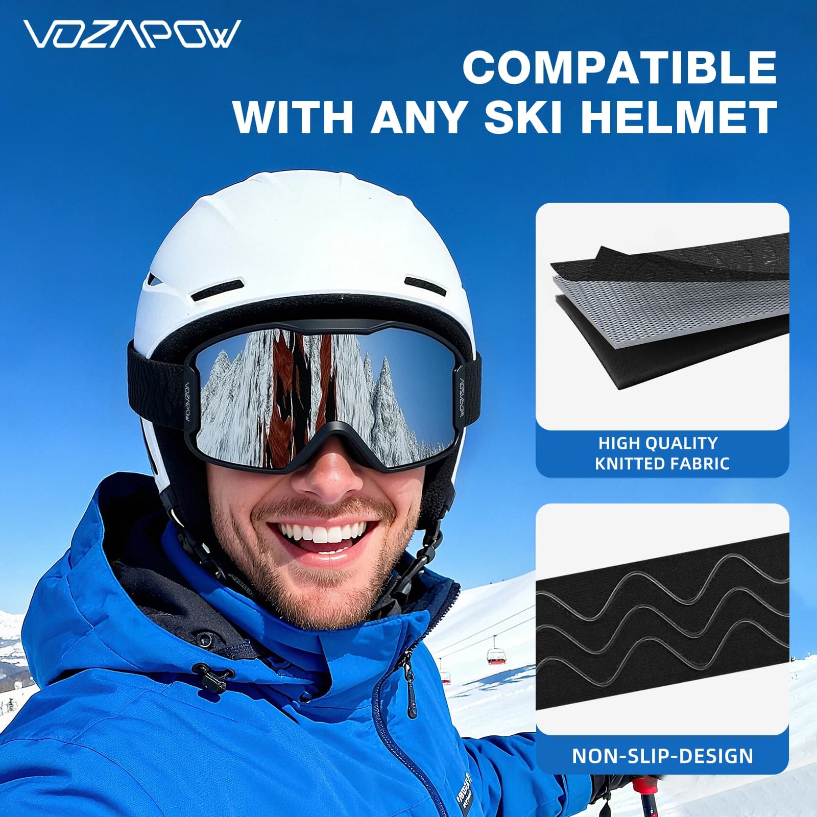 Vozapow Occhiali da sci professionali Maschera da sci antiappannamento a doppio strato Uomo Donna Super View Snowboard UV400 Occhiali da neve leggeri