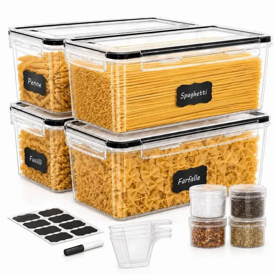 8PCS Airtight Food Storage Containers Set, 4 Containers + 4 Lids,Dishwasher Pasta Storage Canisters For Spaghetti, Noodles, Cere