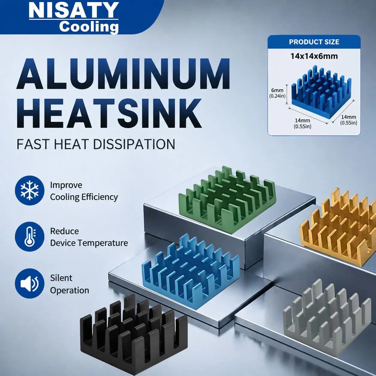 20/50/100PCS Dissipatore di Calore In Alluminio Del Radiatore Dissipatore di Calore di Raffreddamento Per Chip Elettronico IC Stampante 3D Raspberry Pi Dissipatore di Calore 14x14x6mm