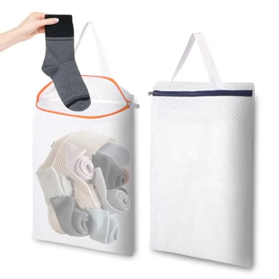 Hanging Mesh Laundry Bags with Metal Hooks, 16x12 Inch Space-saving for spaces 16x12in Hanging hooks Perfect for dorms, RVs, ap