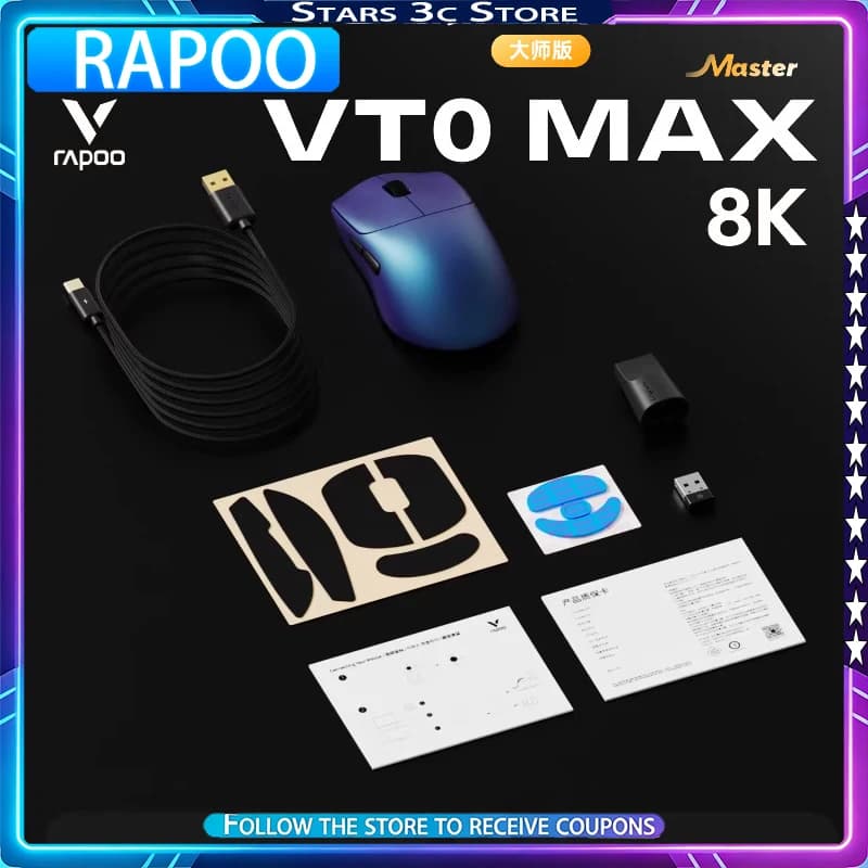 RAPOO VT0 MAX Master Wireless Mouse Nordic54H20 PAW3950 Nano 8k Receiver Lightweight and Low Latency Gaming Mouse PC Accessory