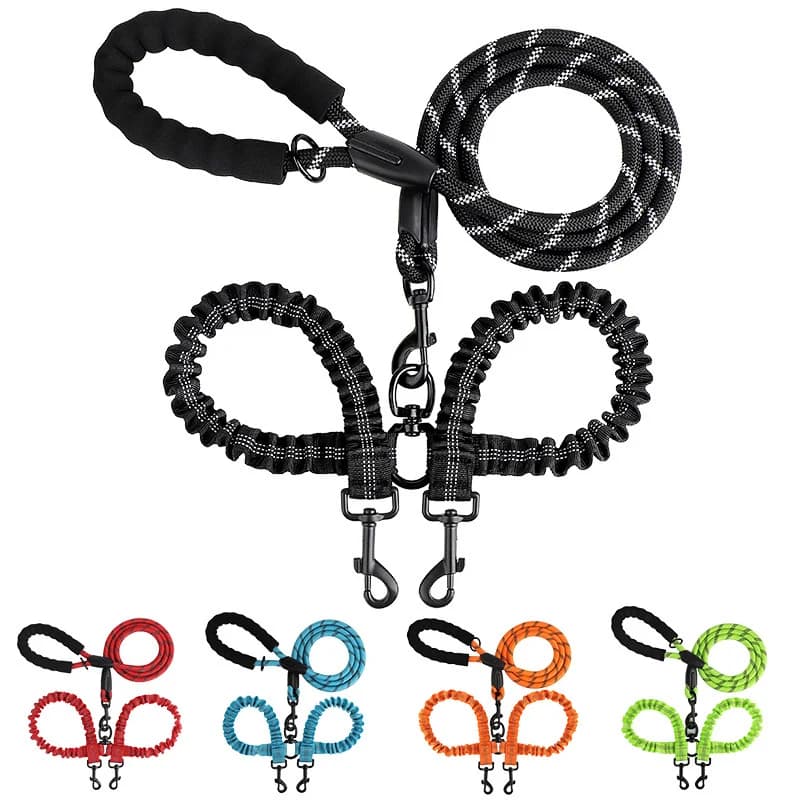Guinzaglio Doppio Elastico per Cani, Corda in Nylon per Due Cani, Collari e Pettorine, Guinzaglio per Due Cani, Accoppiatore per Passeggio
