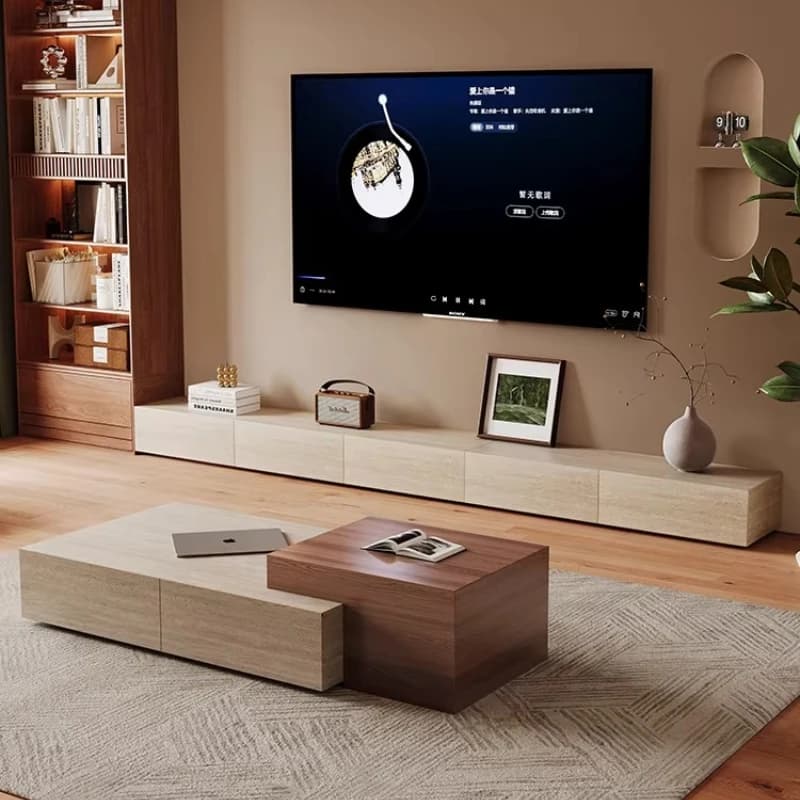 Modern simple travertine rock slab TV cabinet floor storage fireplace cabinet monitor tv home stand table living room furniture
