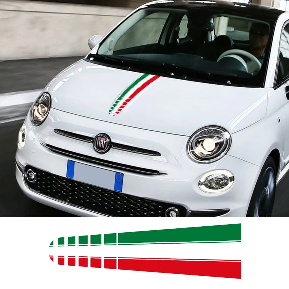 Per Fiat 500 Abarth Car Cofano Stripe Decalcomania del vinile Cappuccio Bandiera italiana Linea Grafica Racing Sport Adesivo Accessori impermeabili