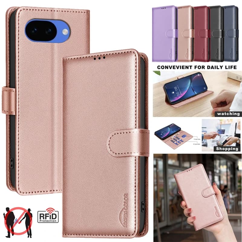 Custodia a Portafoglio Antifurto per Google Pixel 10A 9A 8A 8 9 10 Pro XL, Cover Protettiva con Blocco RFID per Pixel 10A Pixel 9A 5G