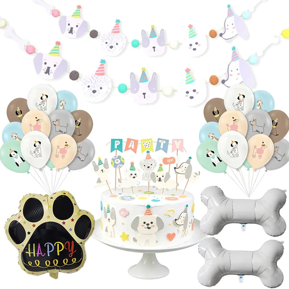 Dog Birthday Decorations Puppy Dog Themed Party Supplies Banner Balloons Cake Topper for Kids Birthday Baby Shower Decoration