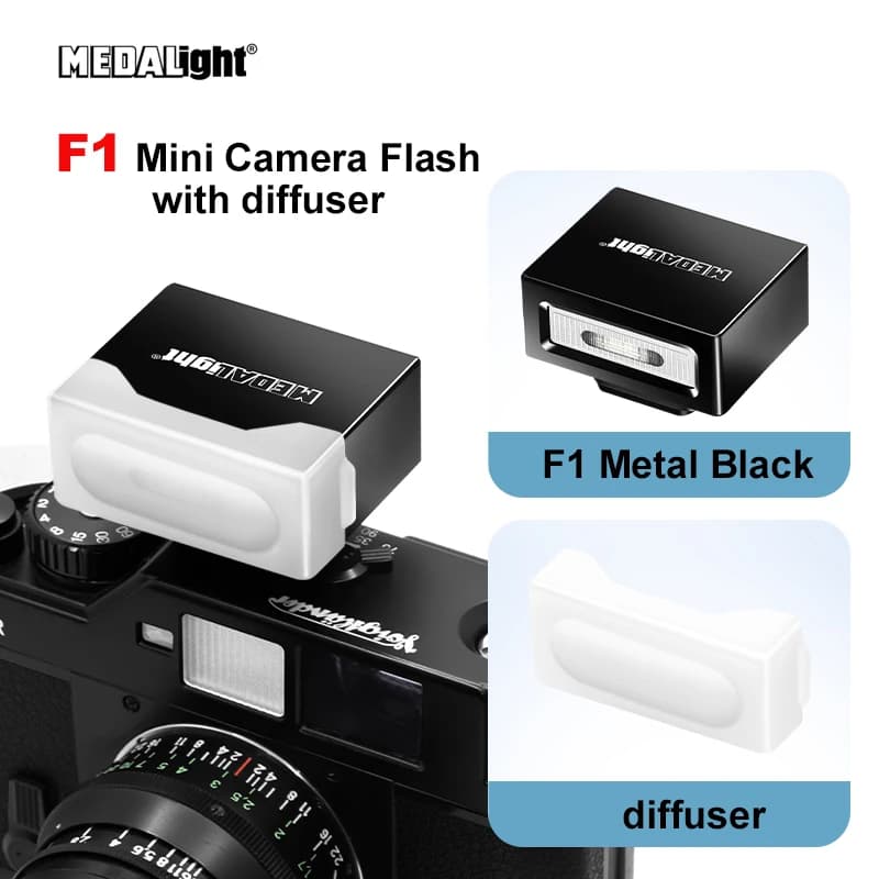Flash Speedlite Medalight F1/F2 con diffusore per fotocamere Fuji/Sony/Nikon/Canon, fotocamere DSLR digitali, flash per hot shoe