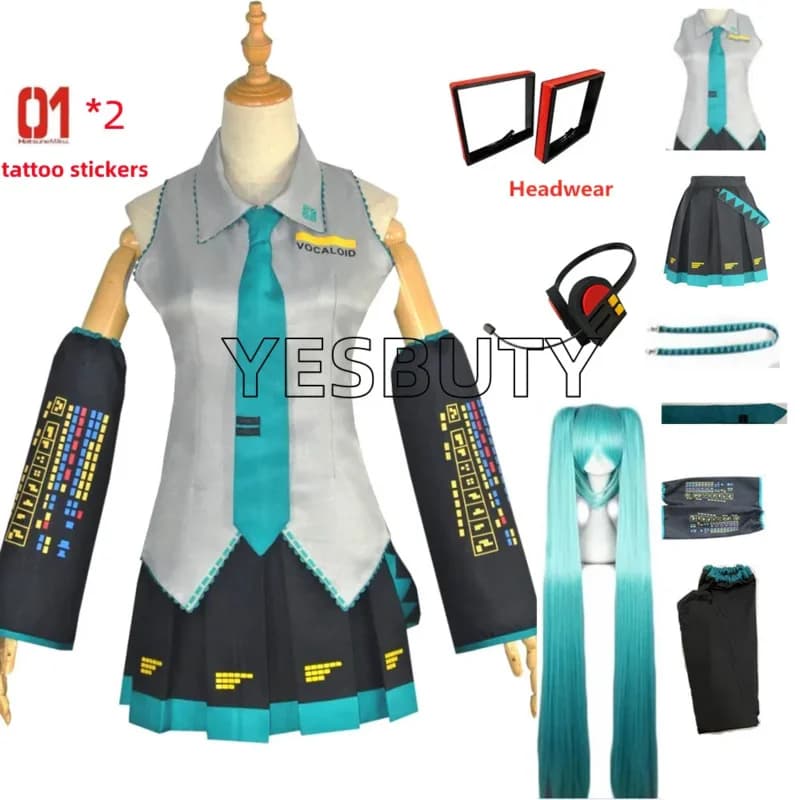 Miku Costume Cosplay Anime Abito longuette Top Gonna Abiti Donna Halloween Festa di Natale Vestiti Adesivi gratuiti