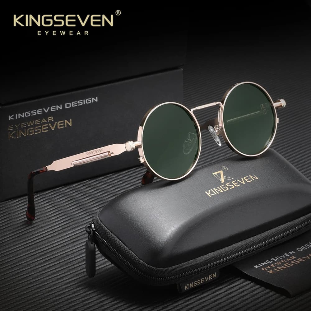 KINGSEVEN Round Sunglasses Steampunk Vintage Retro Man Woman Polarized Glasses UV400 Protective Glasses Guide causal eyelets