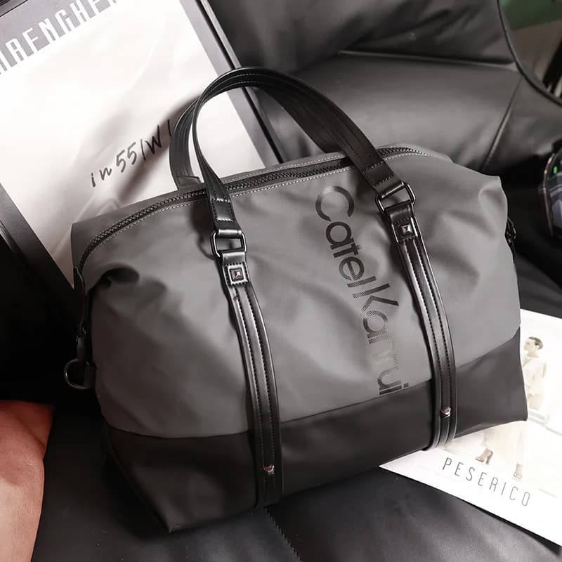 Casual Handbags with Men's Letter Print Fashion Soft PU Foam Bags with Top Handle Laotop Business Bag Large Capacity Travel Bag