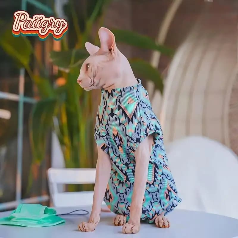Ethnic style diamond checkered pattern pet cat four-legged clothes with high elasticity, soft and comfortable, Devon cat hairles