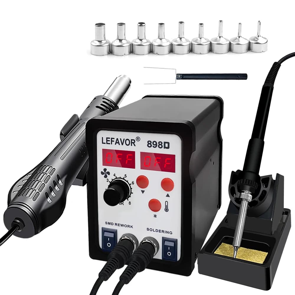 898D Stazioni di saldatura 2 in 1 Pistola ad aria calda Saldatore elettrico Pistola termica Stazione di rilavorazione per telefono PCB IC SMD BGA Saldatura