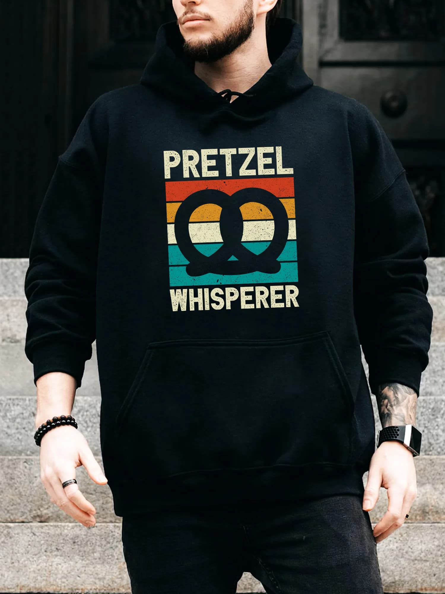 Felpa con cappuccio con coulisse da uomo Pretzel Whisperer - Pullover nero casual e confortevole, felpa con cappuccio autunno e inverno