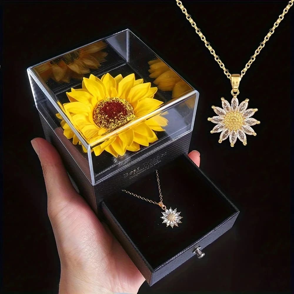 Collana con girasole con confezione regalo per fidanzata, donna, ti amo, perfetta per la festa della mamma, compleanni, San Valentino, matrimoni