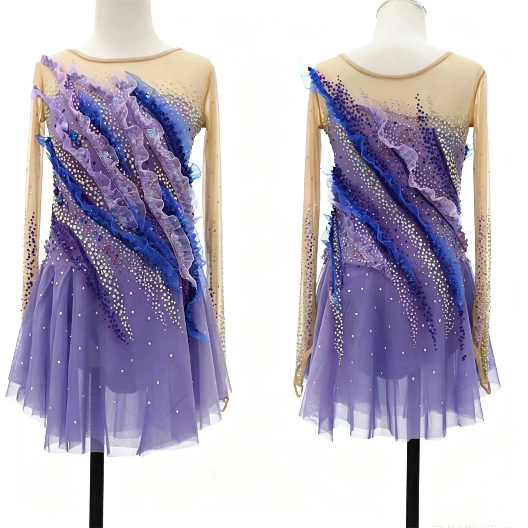 Figure Ice Skating Lyrical Dance Costume Shiny Rhinestones Mesh Dress Ballet Rhythmic Gymnastics Leotard Custom Size