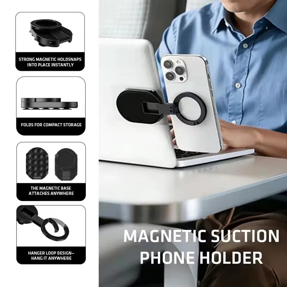 MA39 MagLock Suction Cup Phone Suction Mount Magnetic Stand Desktop Stand for Smartphone Glass Windows Mirrors Laptops