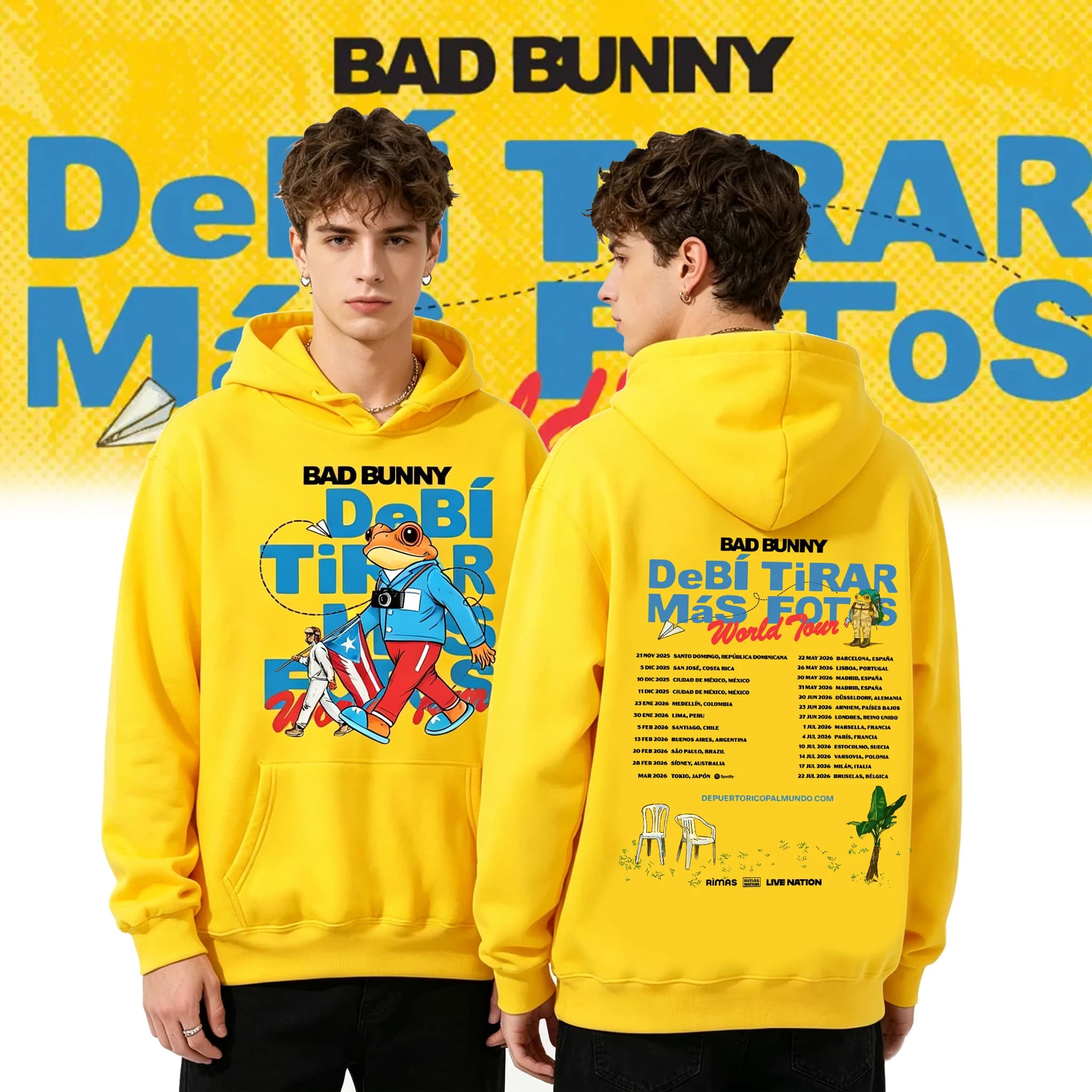 Felpa con Cappuccio Bad Bunny Debi Tiar Mas Fotos Tour 2026, Unisex, Stile Harajuku, Manica Lunga