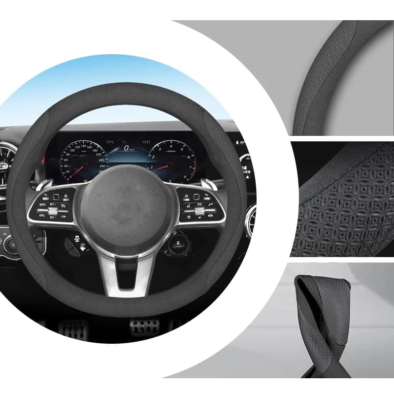 O Shape Premium Car Suede Leather Steering Wheel Cover Anti Slip Breathable Protector Universal Car-styling Vehicle Accessories