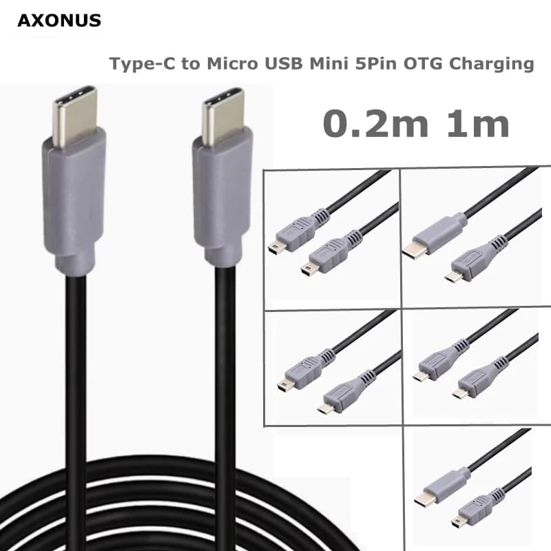 Cavo dati di ricarica e trasmissione OTG da tipo C a Micro USB Mini 5 pin per collegare la porta di trasmissione dell'auto del telefono cellulare della fotocamera