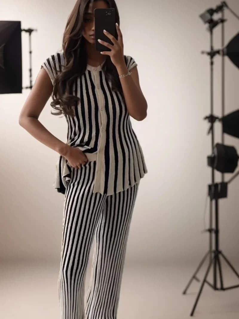 Fashion Pants Suit Woman Clothes Outfits 2025 Spring New Women Casual Striped Slim Sleeveless Tops Pants Women Two-piece Sets