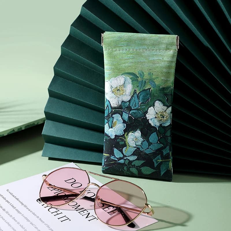 Borsa portaocchiali da donna alla moda, portatile, stampata, per occhiali da sole da viaggio, con chiusura automatica a scatto.