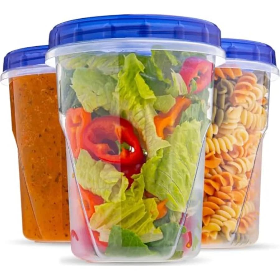 Plastic Food Deli Containers With Twist Top Lids - - [3 Pack] - Soup and Food Storage Containers Takeout To Go - Airtight Plast