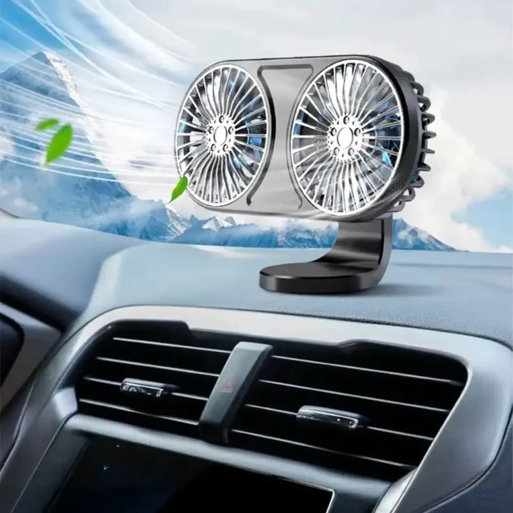 Mini ventilatore portatile da 5 V a basso rumore, doppia testa, ventilatore elettrico automatico multifunzione a 360° ° Ventilatore Rotante per Auto, Raffreddatore per Bocchette d'Aria Auto